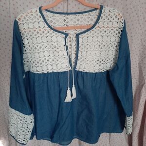 Chloa sz Large lace denim peasant blouse